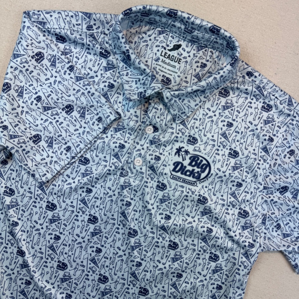 League 91 Big Dicks Salty Seaman Golf Polo Shirt Mens Medium Blue All Over Print